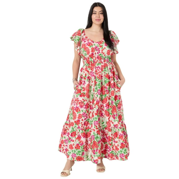 June   Vie Women's Plus Size Smocked Poplin Maxi Dress