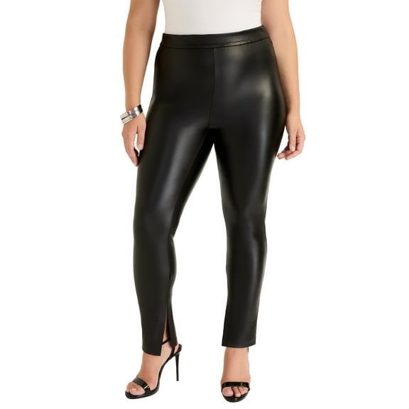 June   Vie Women's Plus Size Split-Hem Faux Leather Legging