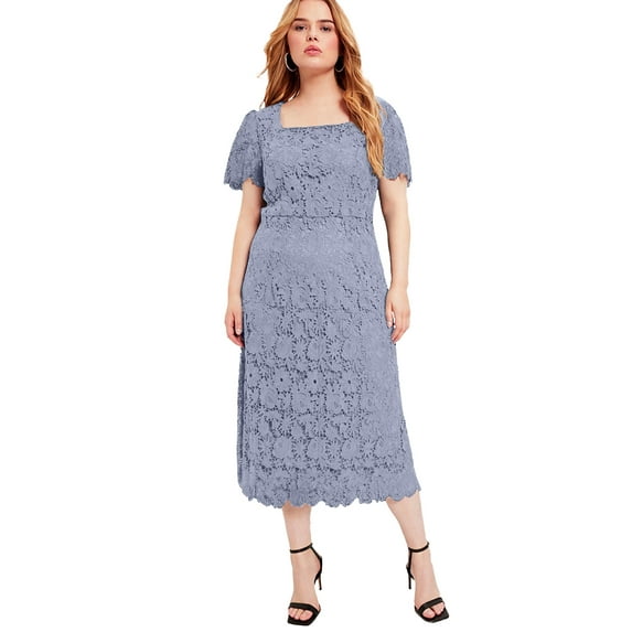 June & Vie Women's Plus Size Square-Neck Lace Dress
