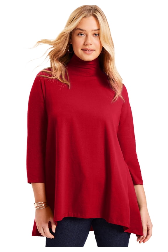 June + Vie Women's Plus Size Three-Quarter Sleeve Mock-Neck Tunic