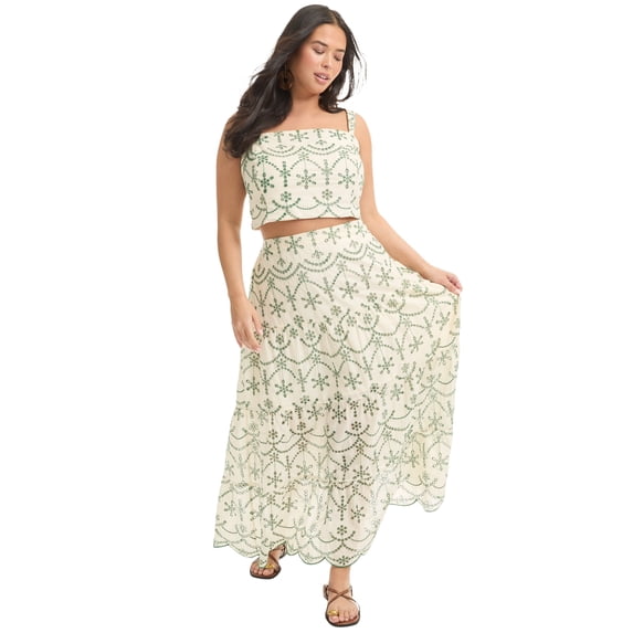 June & Vie Women's Plus Size Eyelet Scalloped Hem Maxi Skirt