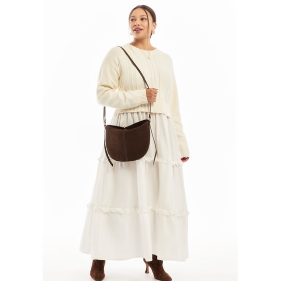 June & Vie Women's Plus Size Tiered Mixed-Media Maxi Dress