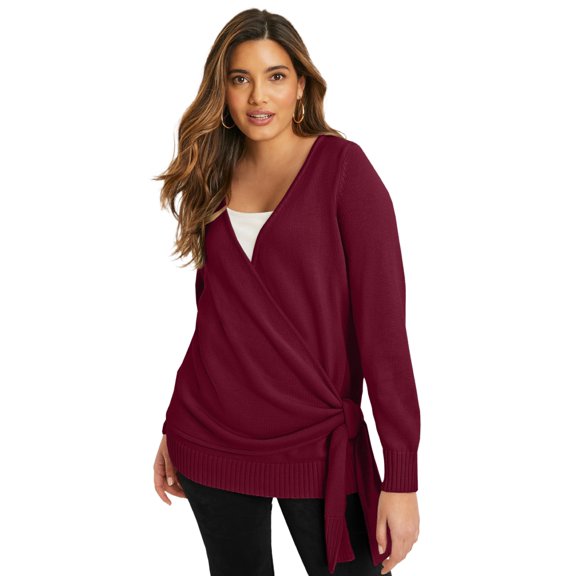 June & Vie Women's Plus Size Wrap-Front Cardigan