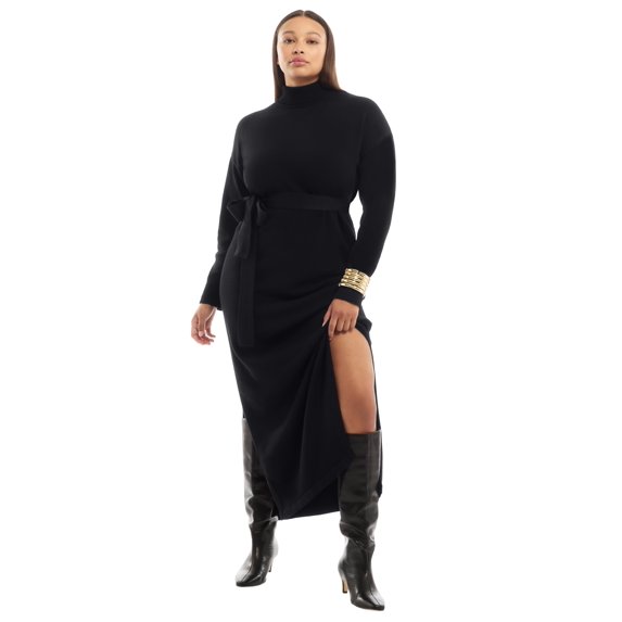 June & Vie Women's Plus Size Turtleneck Sweater Dress