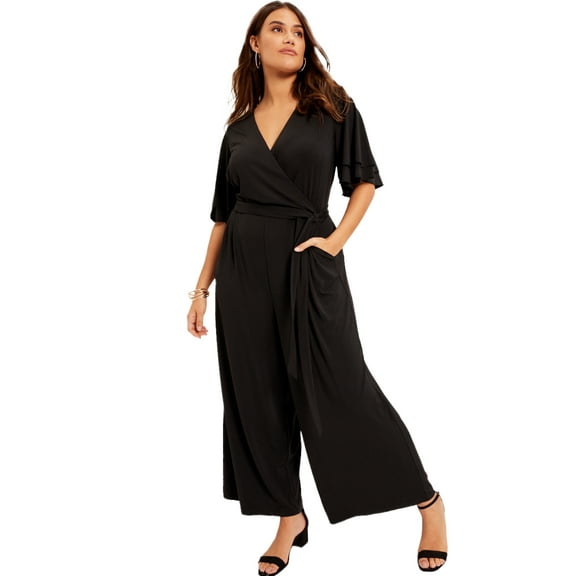 June & Vie Women's Plus Size Wide-Leg Jumpsuit