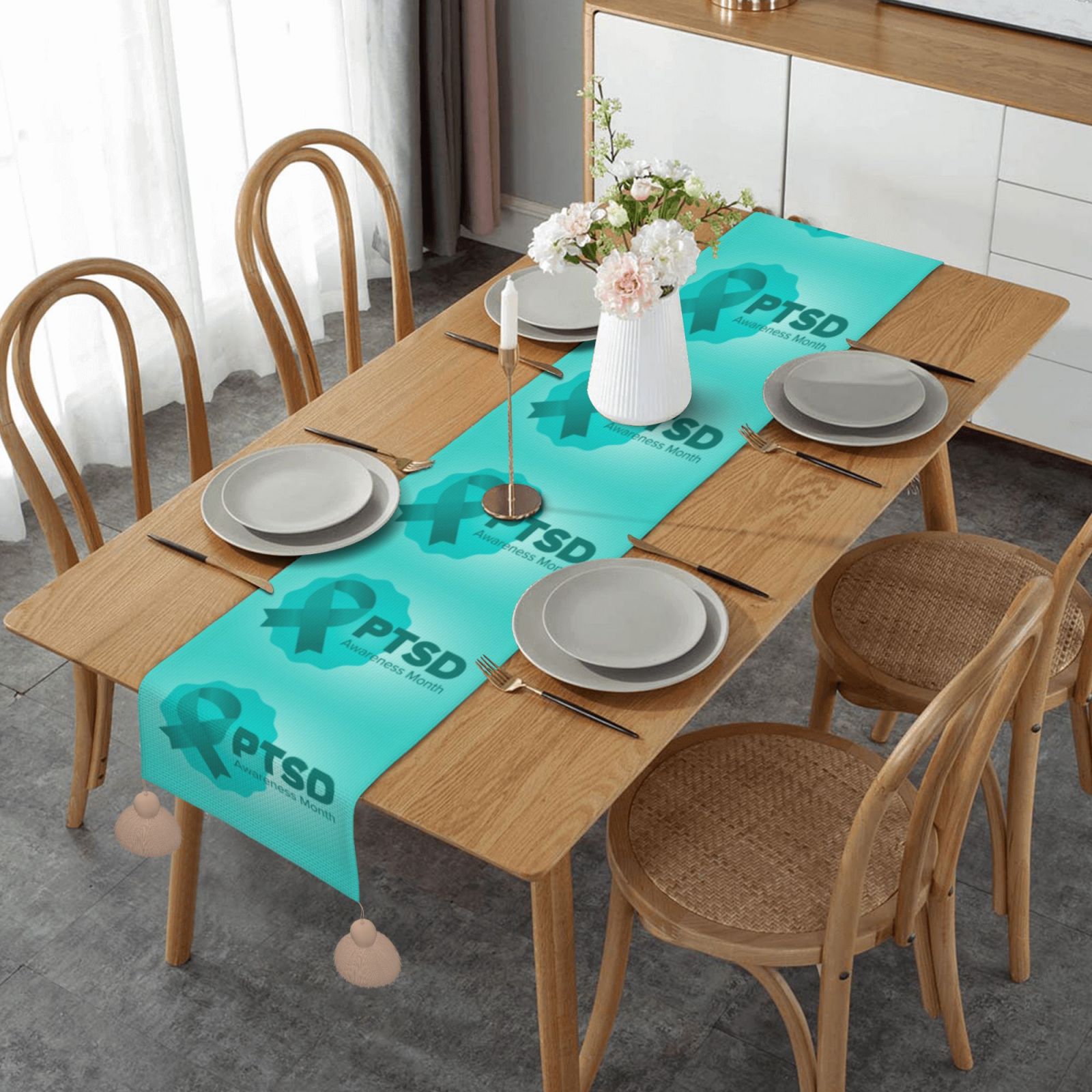 June is PTSD Awareness Month Table Runner, Tabletop Art for Kitchen