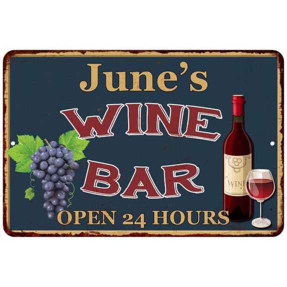 June's Green Wine Bar Sign Wall Decor 12 x 18 Matte Finish Metal 112180043064