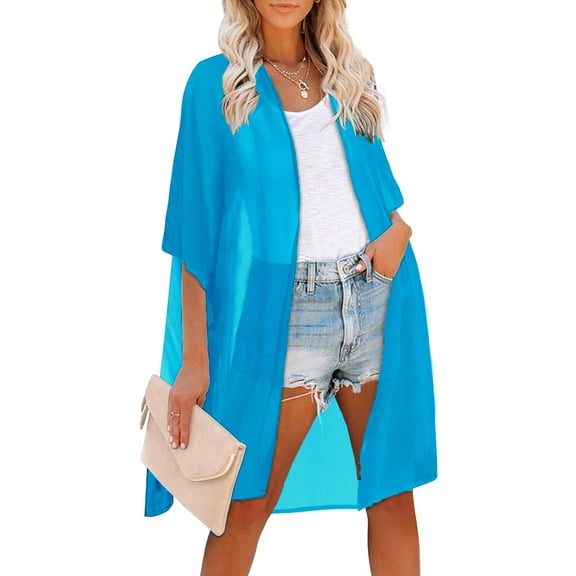 JuneFish Women Beach Kimono Swimsuit Bathing Suit Cover Up Swimwear Sheer Chiffon Cardigan Tops