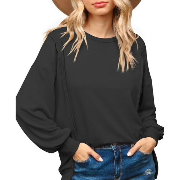 JuneFish Women Crewneck Sweatshirts Long Sleeve Tops Casual Loose Slit Pullover Fall Tops