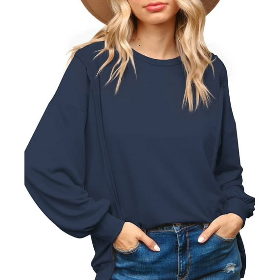 JuneFish Women Crewneck Sweatshirts Long Sleeve Tops Casual Loose Slit Pullover Fall Tops