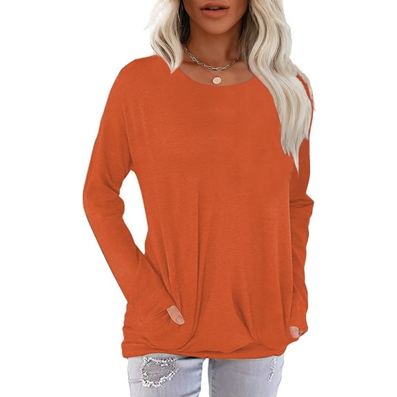 JuneFish Women Long Sleeve Shirts Casual Tops Dressy Blouses Loose Tunic with Pockets