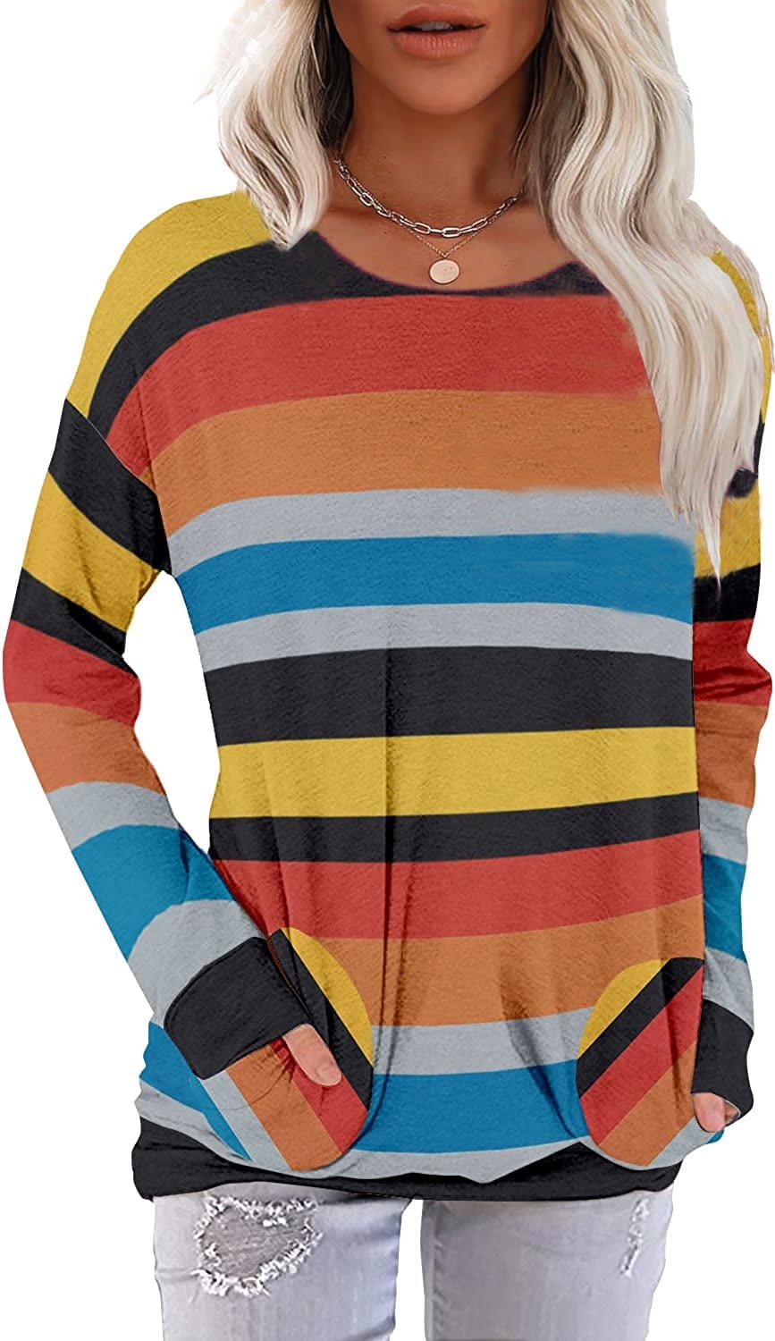 JUNEFISH Women Long Sleeve Shirts Casual Tops Dressy Blouses Loose Tunic with Pockets