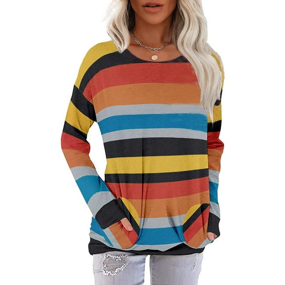 JuneFish Women Long Sleeve Shirts Casual Tops Dressy Blouses Loose Tunic with Pockets