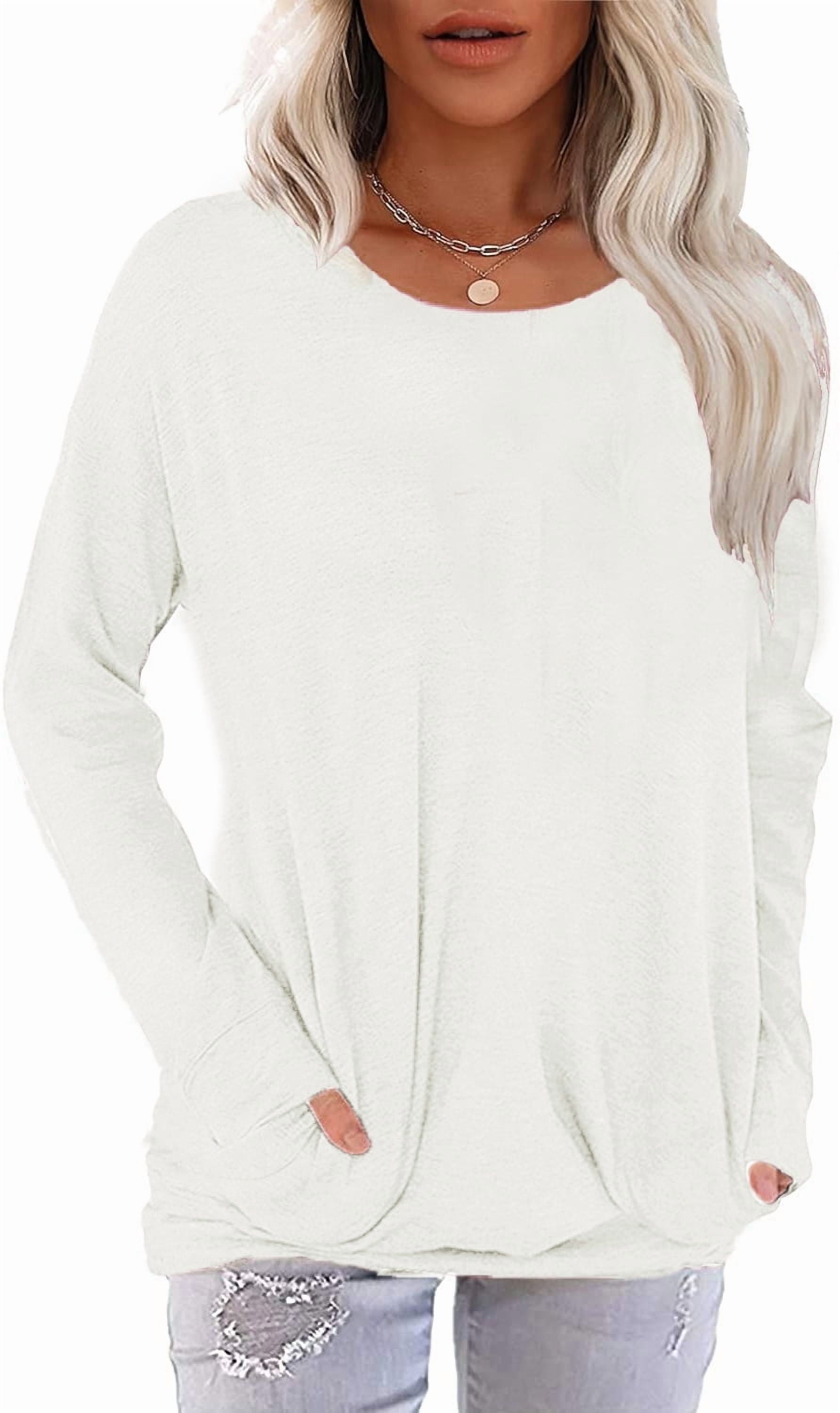 JUNEFISH Women Long Sleeve Shirts Casual Tops Dressy Blouses Loose Tunic with Pockets