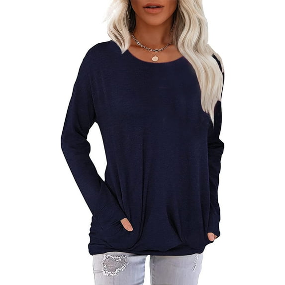 JuneFish Womens Casual Loose T Shirts Long Sleeve Blouses Tunic Tops with Pockets
