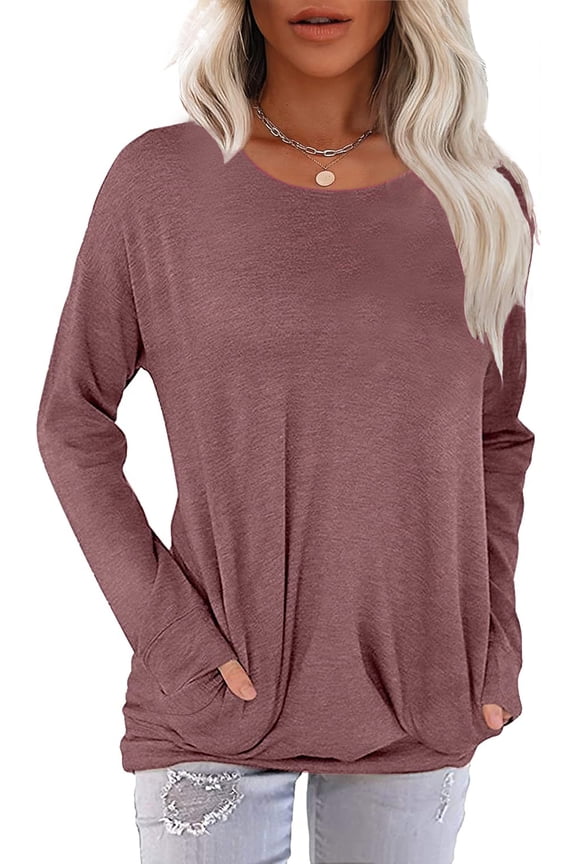 Women Long Sleeve Shirts Casual Tops Dressy Blouses Loose Tunic with Pockets