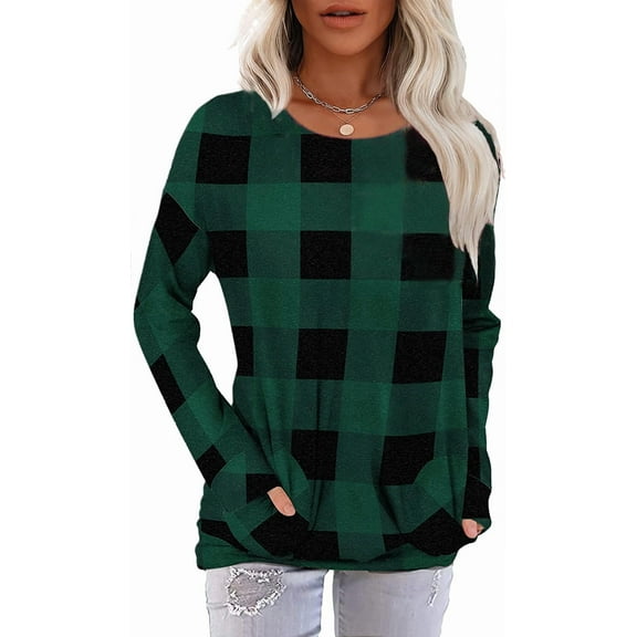 JuneFish Women Long Sleeve Shirts Casual Tops Dressy Blouses Loose Tunic with Pockets