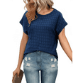 thumbnail image 1 of JuneFish Women Trendy Summer Casual Short Sleeve Basic Textured Solid Color Round Neck T Shirts Blouse, 1 of 8