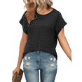 thumbnail image 1 of JuneFish Women Trendy Summer Casual Short Sleeve Basic Textured Solid Color Round Neck T Shirts Blouse, 1 of 8