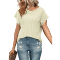 thumbnail image 1 of JuneFish Women Trendy Summer Casual Short Sleeve Basic Textured Solid Color Round Neck T Shirts Blouse, 1 of 8