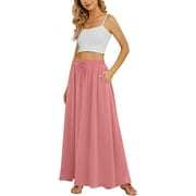 JuneFish Women's Flowy Maxi Skirt Summer Beach Pleated High Waisted Casual Long Skirts with Pockets
