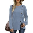 thumbnail image 1 of JuneFish Women's Long Sleeve Tunic Tops Casual Tshirts Loose Crewneck Buttons Side Pullover Sweaters Fall Comfy Split, 1 of 6