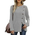 thumbnail image 1 of JuneFish Women's Long Sleeve Tunic Tops Casual Tshirts Loose Crewneck Buttons Side Pullover Sweaters Fall Comfy Split, 1 of 5