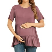 JuneFish Women's Maternity Short Sleeve Tiered Basic Casual Pregnancy Top