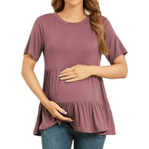 JuneFish Women's Maternity Short Sleeve Tiered Basic Casual Pregnancy Top