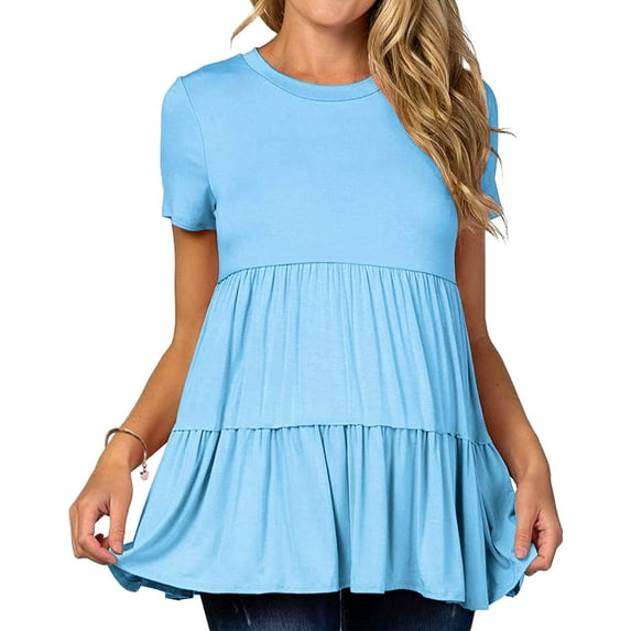 JuneFish Women's Maternity Short Sleeve Tiered Basic Casual Pregnancy Top