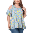thumbnail image 1 of JuneFish Women's Plus Size Cold Shoulder Short Sleeve Tunic Top Loose Casual Blouse, 1 of 7