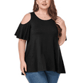 thumbnail image 1 of JuneFish Women's Plus Size Cold Shoulder Tunic Top Summer Short Sleeve Blouse, 1 of 7