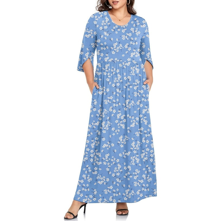 3/4 Sleeve Hit Color Round neck Patchwork Plus size maxi Dresses 3/4 Sleeve Hit Color Round neck Patchwork Plus size maxi Dresses