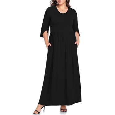 Ruffle solid long sleeve crewneck ribbed maxi dress