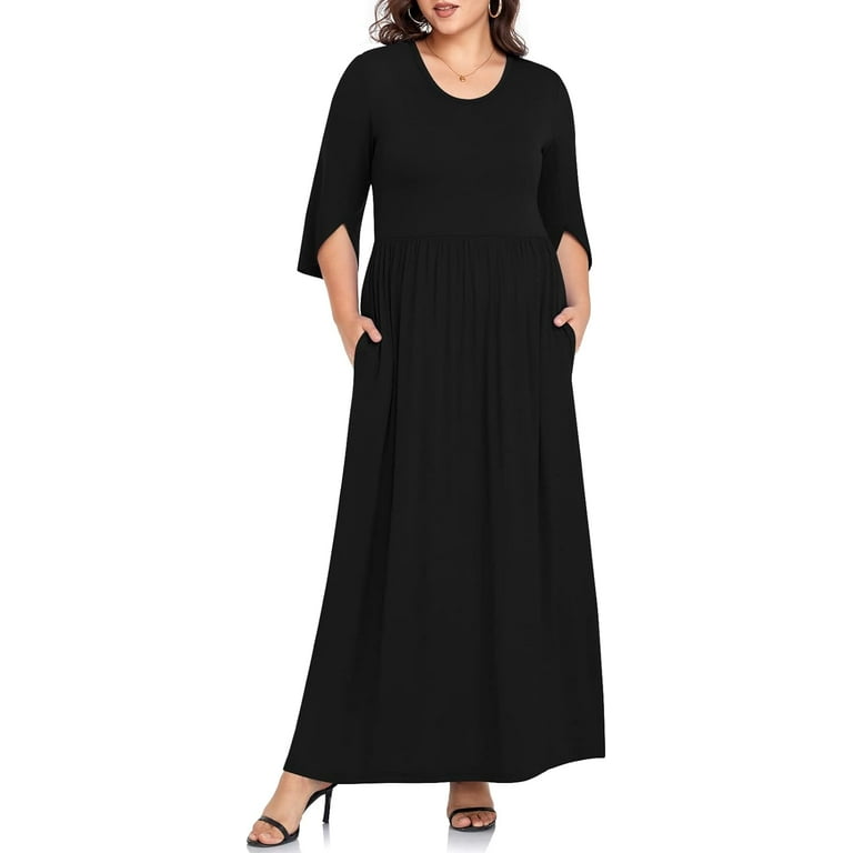 3/4 Sleeve Hit Color Round neck Patchwork Plus size maxi Dresses 3/4 Sleeve Hit Color Round neck Patchwork Plus size maxi Dresses