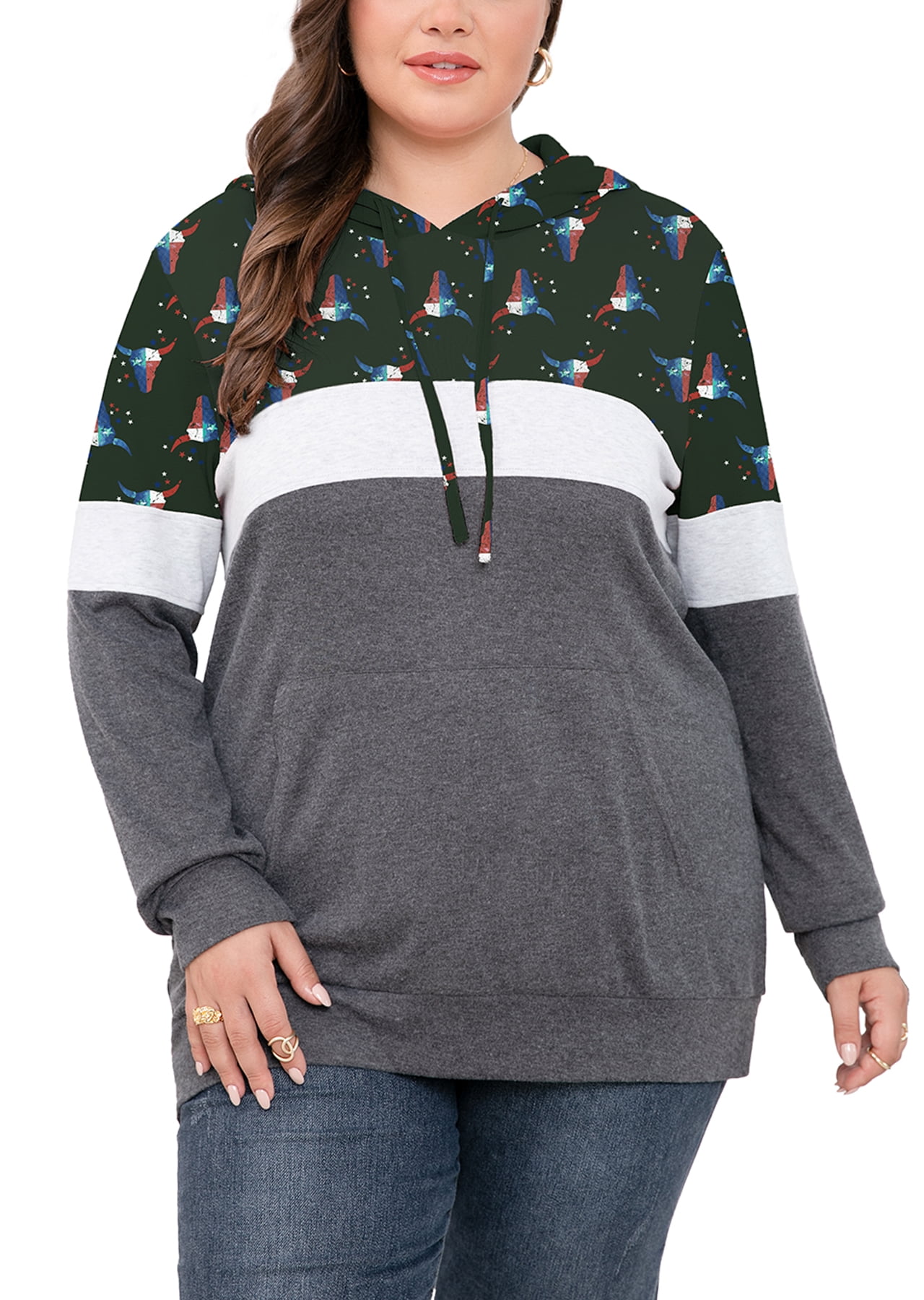 JuneFish Women s Plus Size Long Sleeve Sweatshirts Color Block