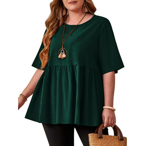 JuneFish Women's Plus Size Tunic Short Sleeve Top Trendy Style Flowy Loose T-Shirt