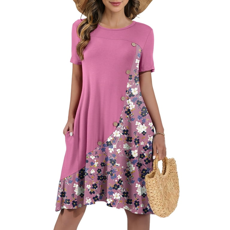 Casual Solid Patchwork Pocket O Neck A Line Dresses Casual Solid Patchwork Pocket O Neck A Line Dresses