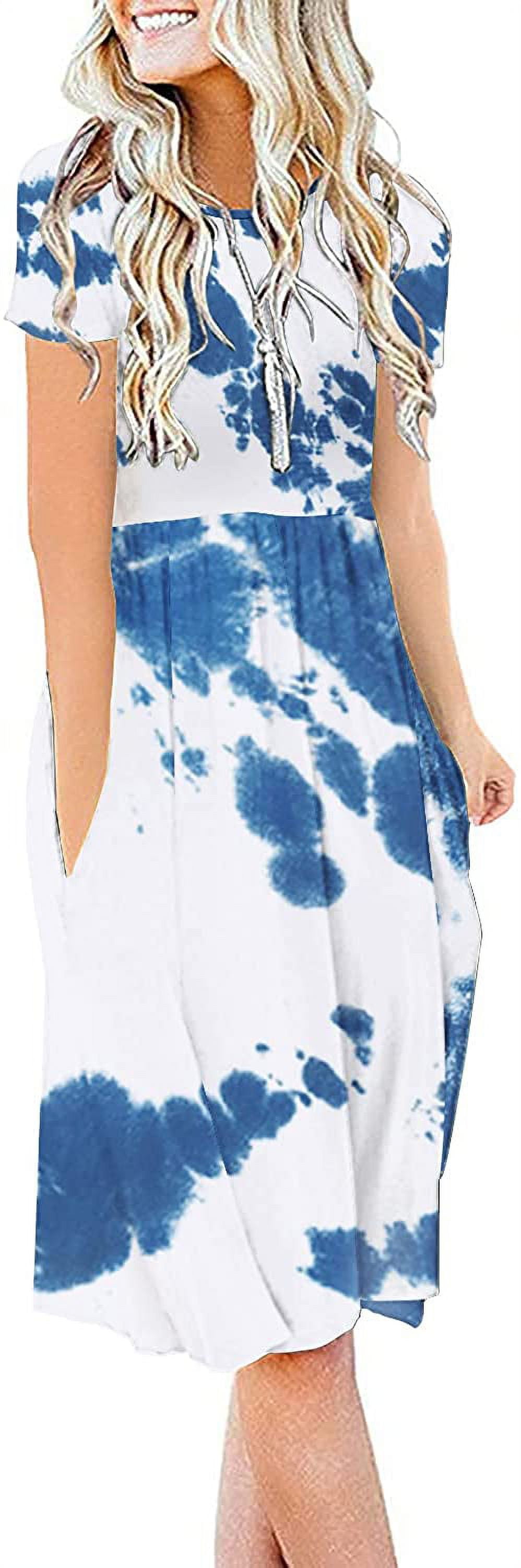 JuneFish Women's Casual Short Sleeve Summer Dress with Pockets, Empire