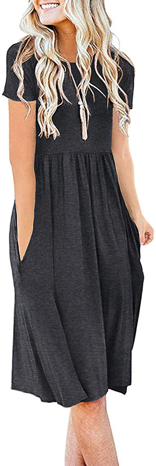 Women's Summer Casual Short Sleeve Dressy Dresses Empire Waist Knee Length Dress with Pockets