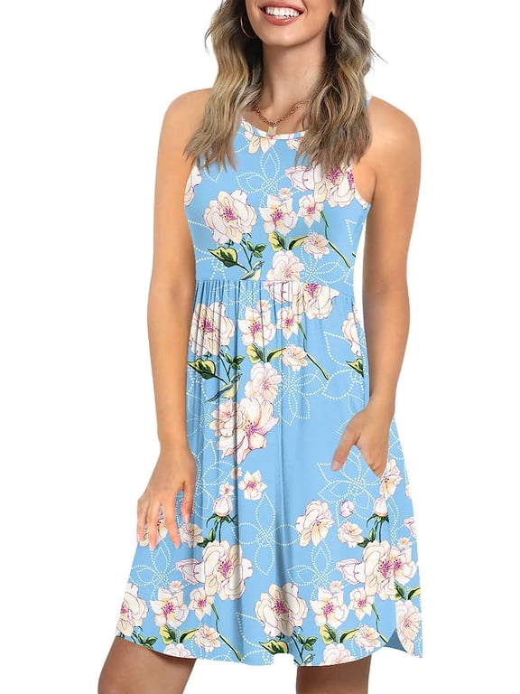 Women's Summer Dress Casual Beach Sundress Stretchy Tank Dress with Pockets