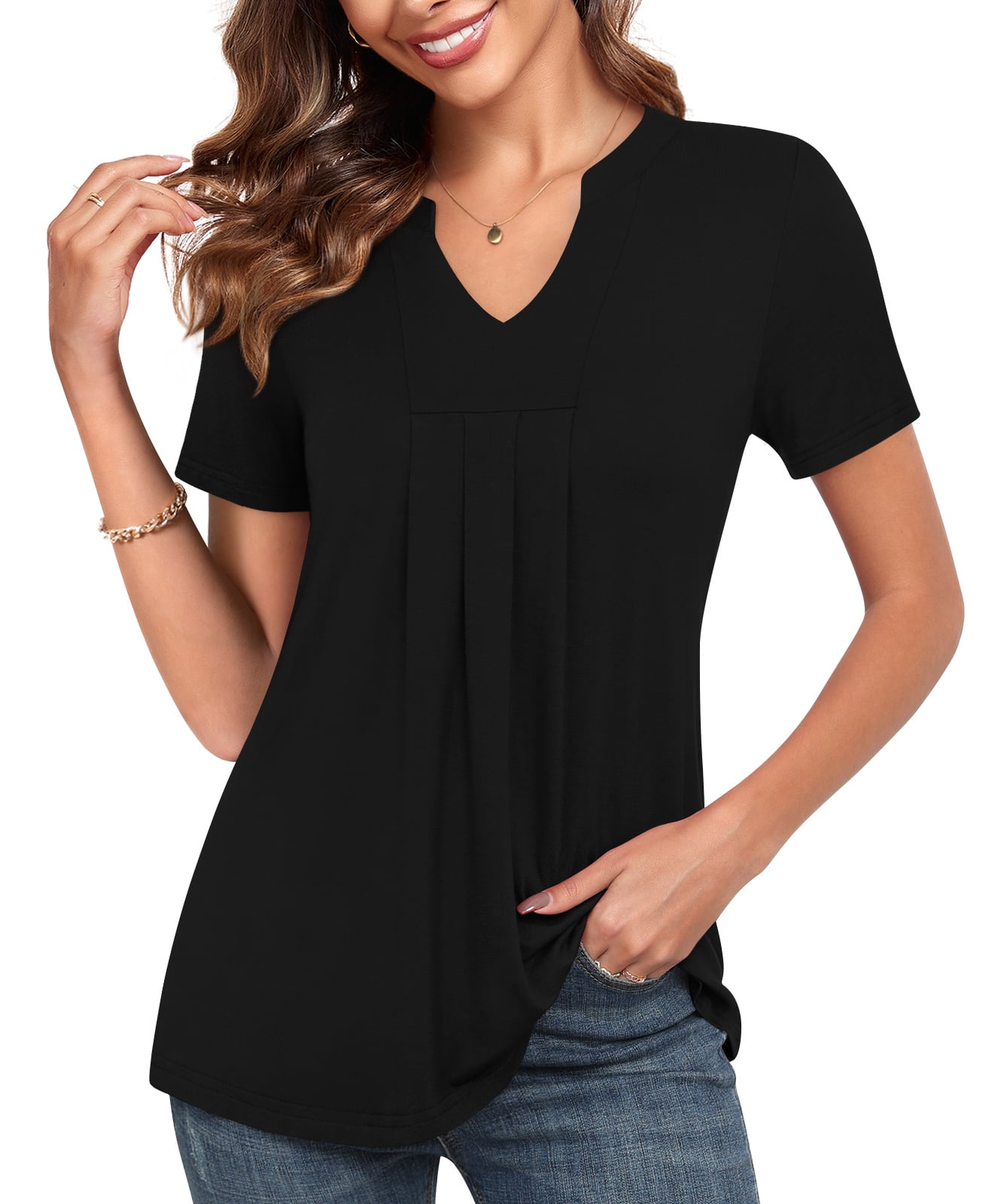 JuneFish Women's Summer Floral Tunic Tops Short Sleeve V Neck Casual ...