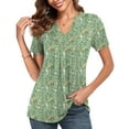 thumbnail image 1 of JuneFish Women's Summer Floral Tunic Tops Short Sleeve V Neck Casual Pleated Blouse, 1 of 7