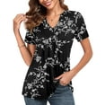 thumbnail image 1 of JuneFish Women's Summer Floral Tunic Tops Short Sleeve V Neck Casual Pleated Blouse, 1 of 7