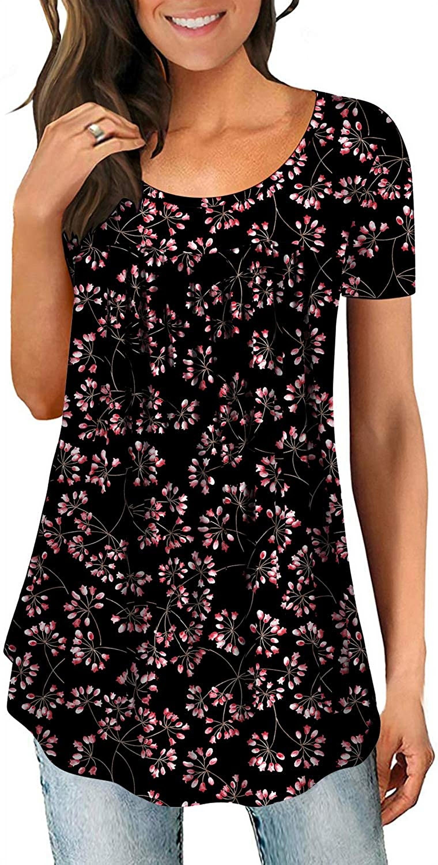 JuneFish Women's Summer Pleated Tops Casual Tee Hide Belly Shirts