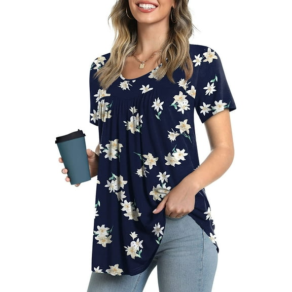 JuneFish Women's Summer Pleated Tops Casual Tee Hide Belly Shirts Blouse for Leggings