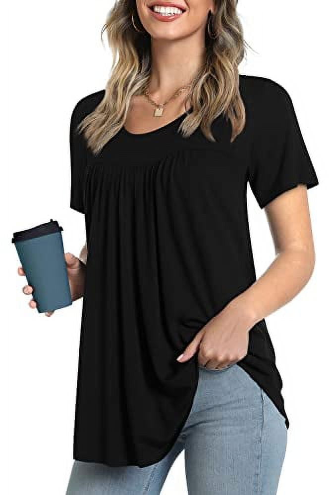 JuneFish Women's Summer Pleated Tops Casual Tee Hide Belly Shirts