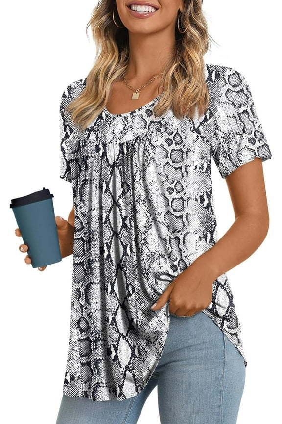 Women's Summer Pleated Tops Casual Tee Hide Belly Shirts Blouse for Leggings