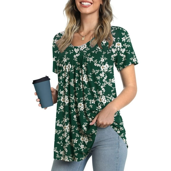 JuneFish Women's Summer Pleated Tops Casual Tee Hide Belly Shirts Blouse for Leggings