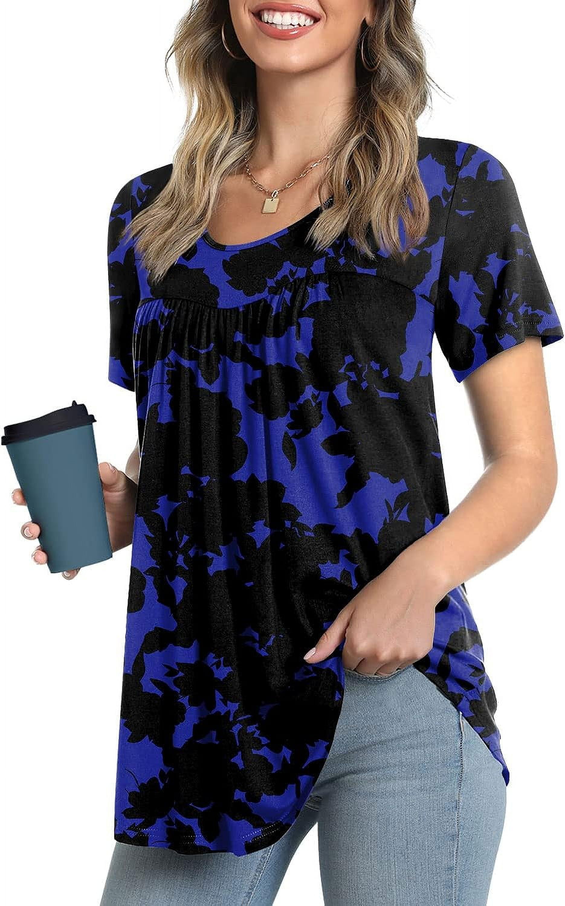 JuneFish Women's Summer Pleated Tops Casual Tee Hide Belly Shirts